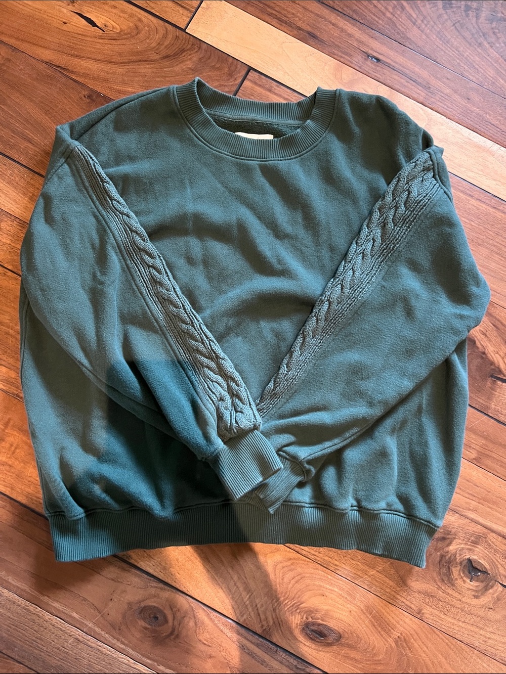 Women’s Aerie Forest Green Cable-Trim Crewneck Sweater